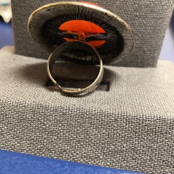 Orange CARNELIAN stone inlays Nsilver metal ring 8 - Picture 4 of 7